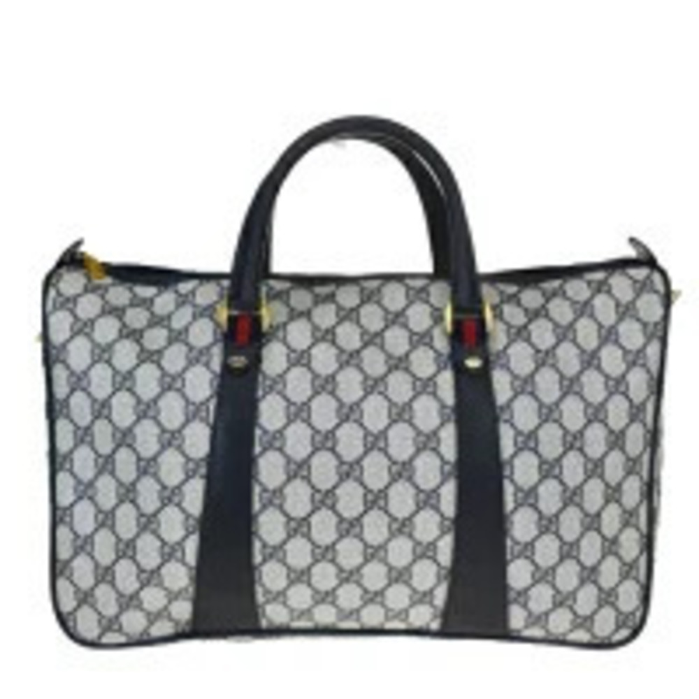 Gucci Sherry Handbag GG Interlocking Navy Blue Red Leather
